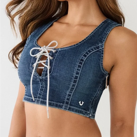 True Religion Lace-Up Denim Set (Top S/P + Jeans 24) - Picture 2 of 7